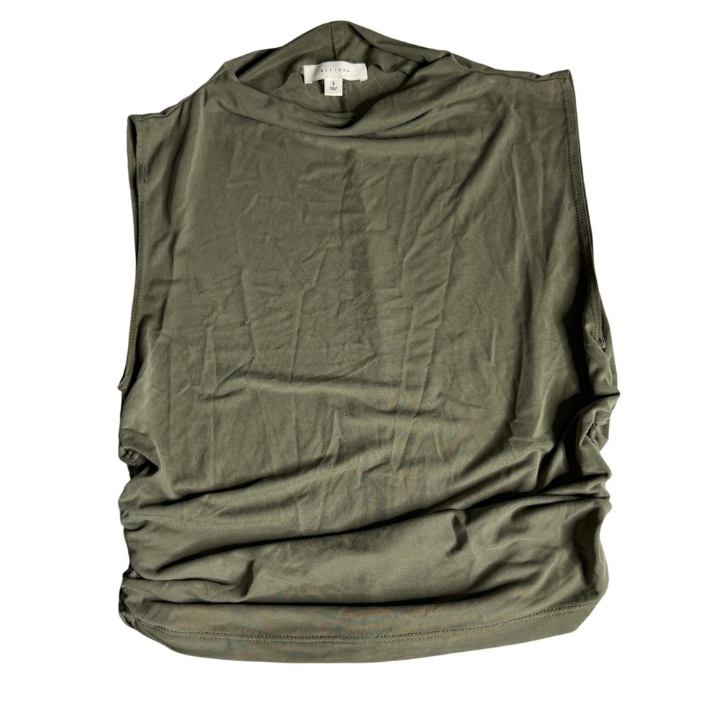 All Row Womens Modal Olive Green Mock Neck Ruched Sleeveless Top Size Small